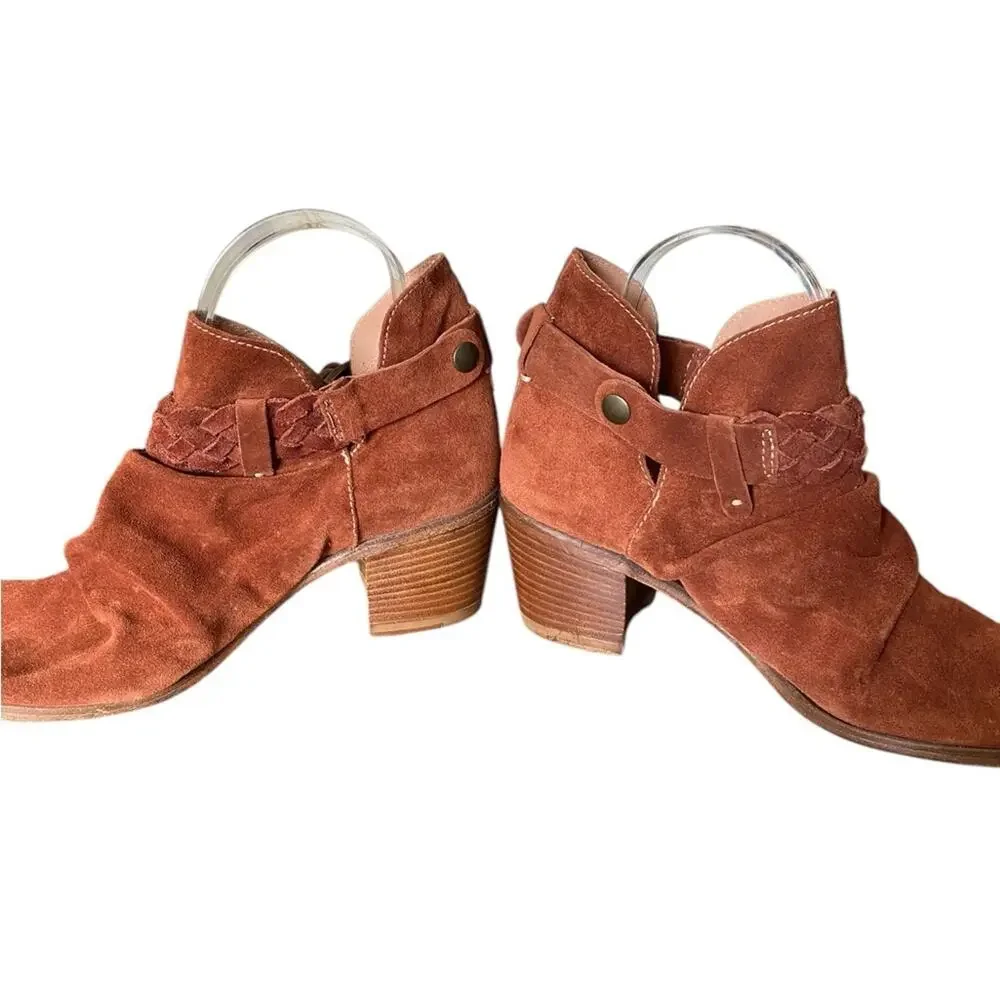 Sundance Pienza Rust Brown Suede Ankle Open Toe Booties size 8 size 38